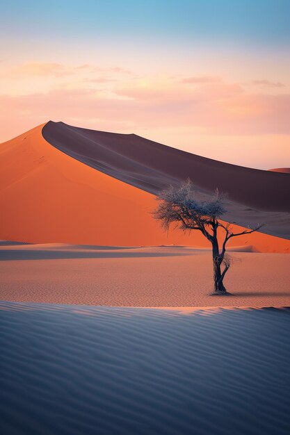 désert de dunes de sable avec un arbre