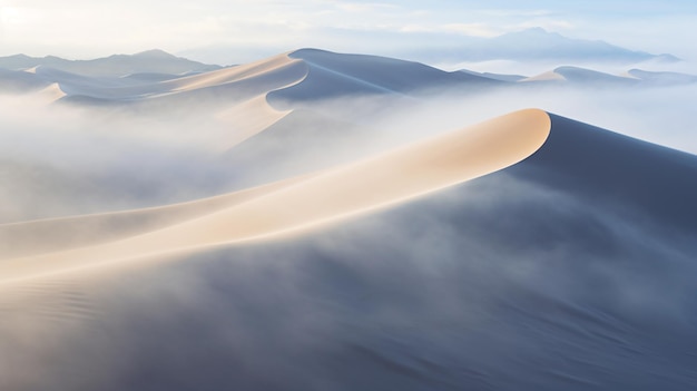 Un désert avec des dunes de sable et des montagnes en arrière-plan