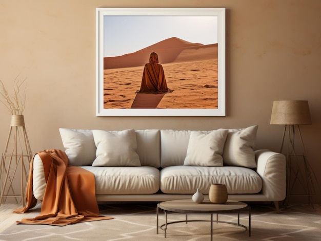 Desert Elegance AIGénéré Mockup d'intérieur minimaliste avec EFrame et Wall Art