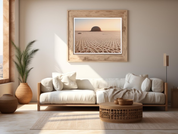 Desert Elegance AIGénéré Mockup d'intérieur minimaliste avec EFrame et Wall Art