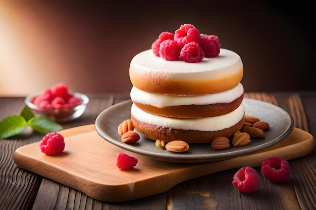 Désert avec fromage mascopone, framboises fraîches et noix