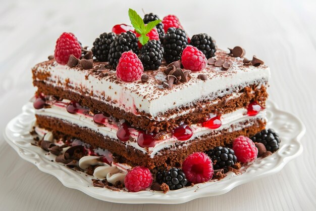 Désert de gâteau sucré sur fond blanc