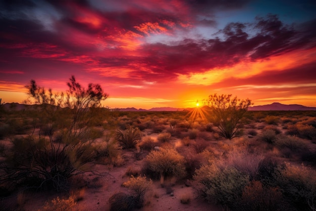 Désert avec le lever du soleil mettant en valeur les couleurs vibrantes du ciel du matin créé avec générative ai