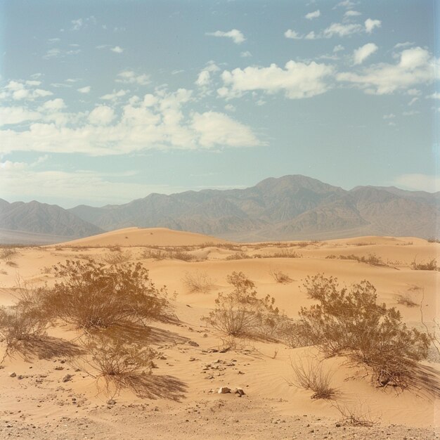 un désert avec des montagnes en arrière-plan et un paysage désertique