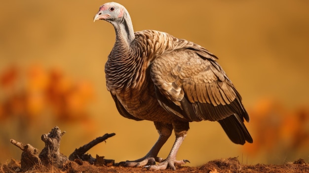 Désert romancé, un superbe vautour en or foncé et orange