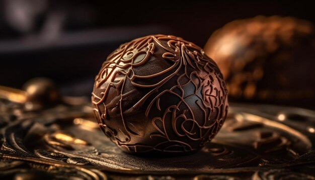 Photo désert de truffes au chocolat gourmet indulgence dans la décoration de la nourriture sucrée générée par l'intelligence artificielle