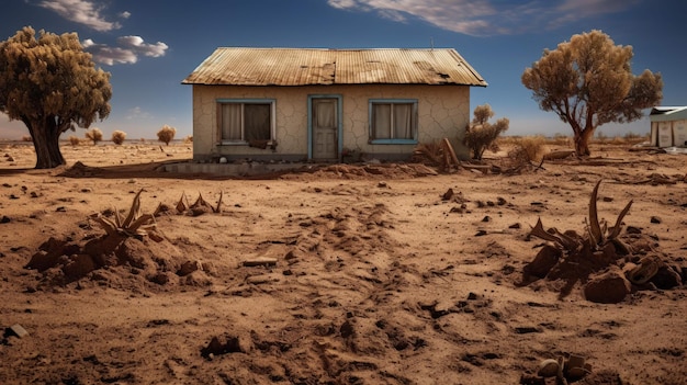Photo désertification due au changement climatique villes devenant des fantômes ai généré