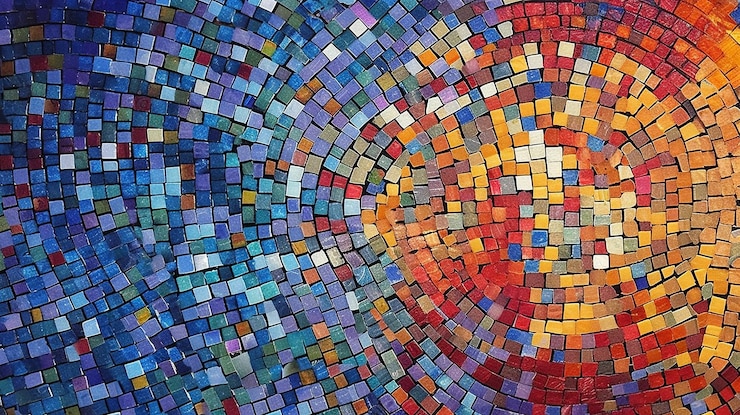 Photo un design abstrait avec une mosaïque colorée de teintes vibrantes créant un motif texturé qui dégage un attrait énergique et visuellement captivant generative ai