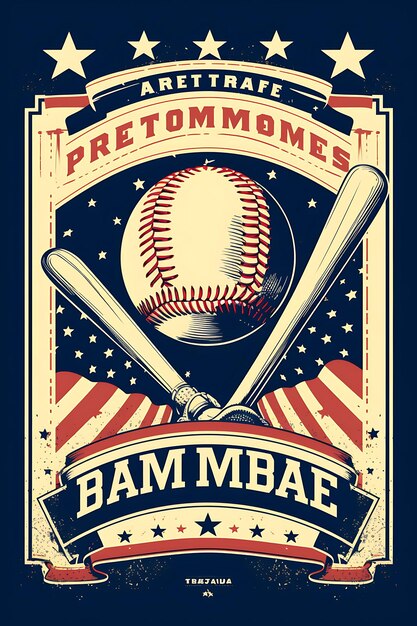 Design d'affiche de Baseball Americas Pastime Colors classiques avec de l'encre plate vectorielle 2D vintage