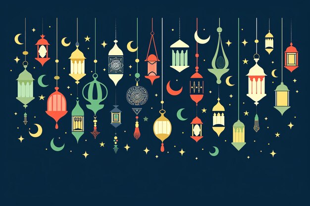 Photo design d'affiche de carte de vœux du ramadan kareem avec la lune et le minaret de la mosquée