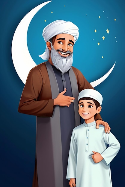 Design d'affiche de célébration du Jashneeid avec un homme et un fils islamiques joyeux