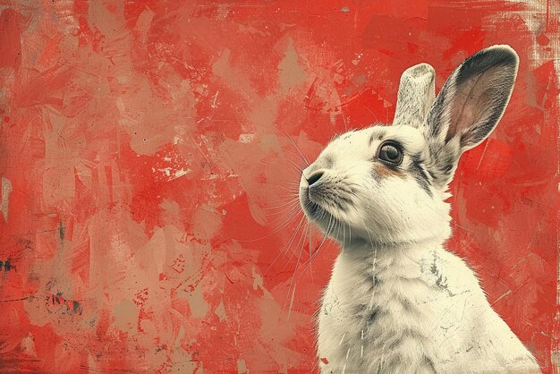 Photo design d'affiche minimaliste mettant en vedette un lapin blanc pour symboliser pâques