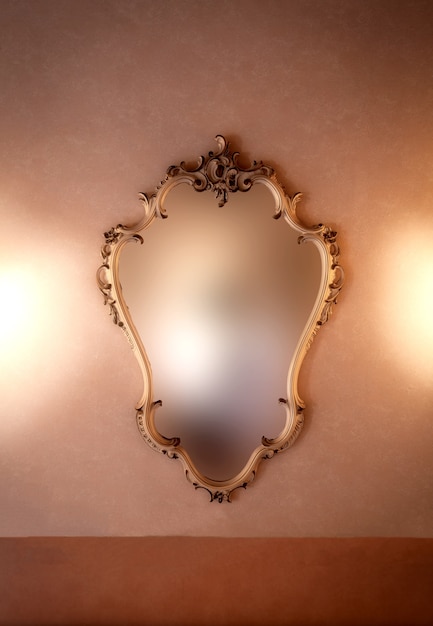 Design antique de miroir de cadre de couleur or de luxe à l'ancienne, accroché au mur vintage