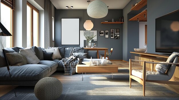 Photo design d'appartement studio intérieur de style scandinave dans le salon ai generative