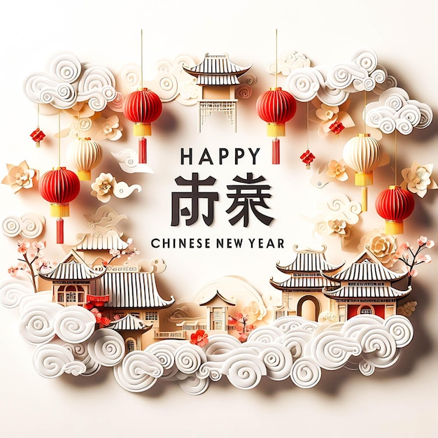 Photo design d'arrière-plan du nouvel an chinois en papier le 10 février