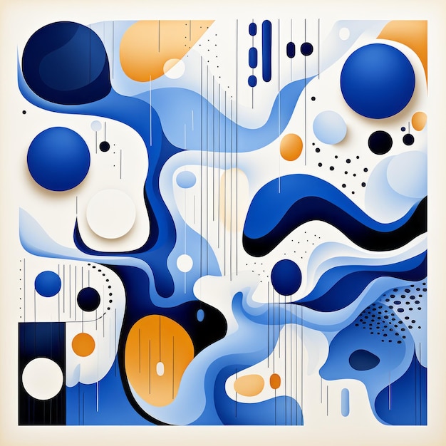 Design d'art abstrait avec des rayons bleus et des formes orange