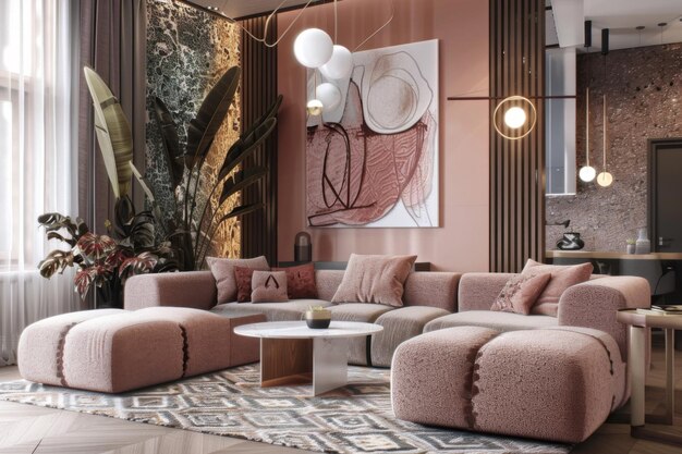 Design Blush Pink intérieur de maison de style Art Déco et salon moderne