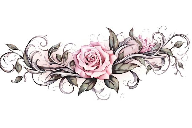 Design de bord de roses dans le style d'un autocollant féminin rose clair et argenté