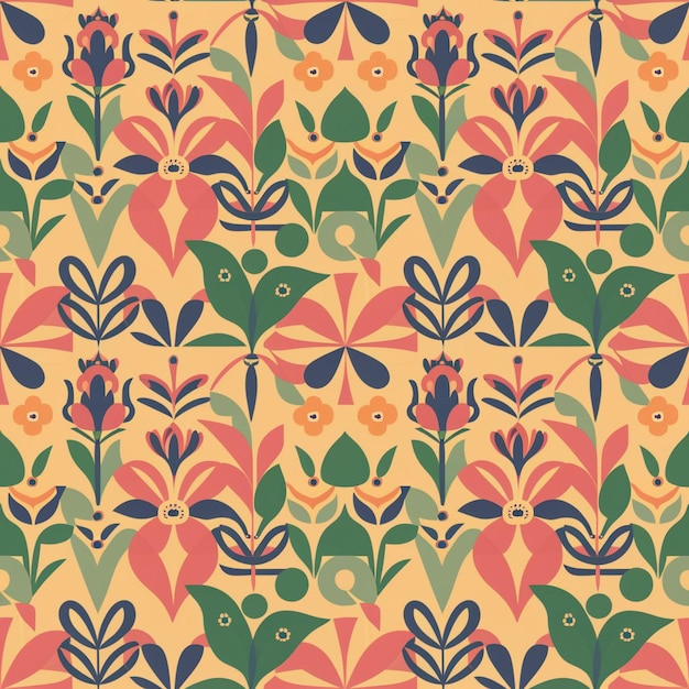 Design botanique inspiré de l'art de la Renaissance incorporant des fleurs stylisées, des feuilles et des branches à travers