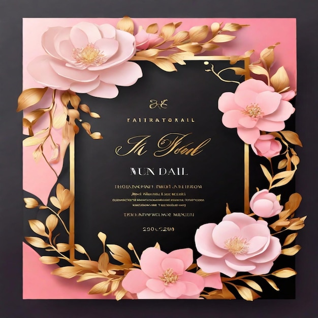 Un design de carte d'invitation de mariage de luxe magnifique et attrayant avec un fond floral élégant