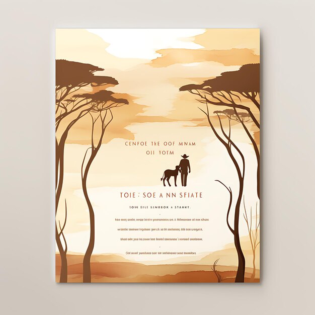 Design de carte d'invitation de mariage de paysage de savane africaine paysage 2D art plat clipart dactylique