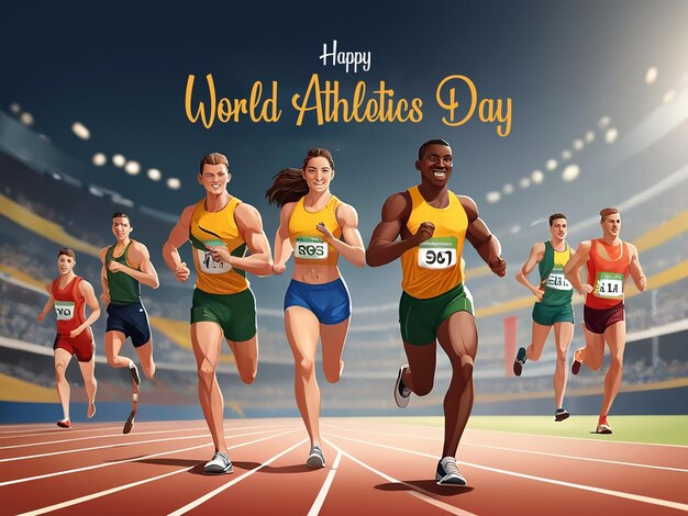 Design de carte de vœux dynamique pour la Journée mondiale de l'athlétisme avec la silhouette d'un athlète