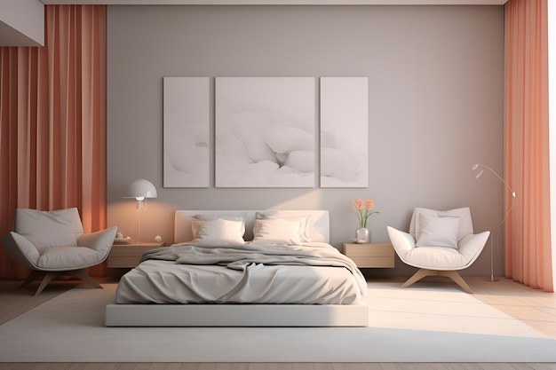 Design de chambre dans un style moderne dans des couleurs vives Génération AI