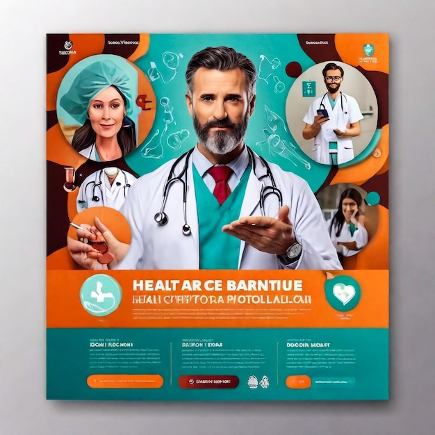 Photo design de dépliant ou de modèle de couverture pour les soins de santé médicaux et de brochure de rapport annuel pour l'impression et la présentation illustration vectorielle du médecin