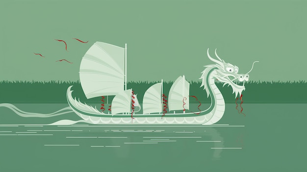 Photo design du festival du bateau dragon avec un bateau dragan et des boulettes de riz