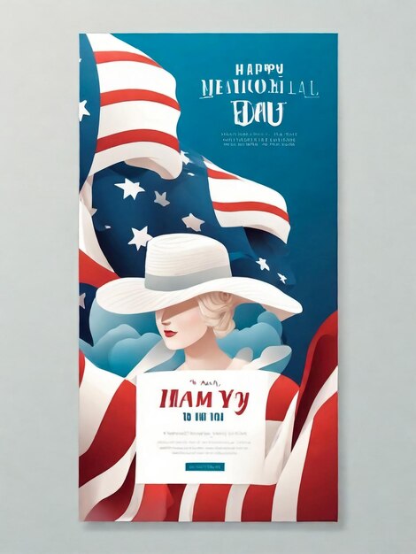 Photo design du flyer du memorial day des états-unis le 29 mai avec une pierre tombale et une illustration du motif du drapeau