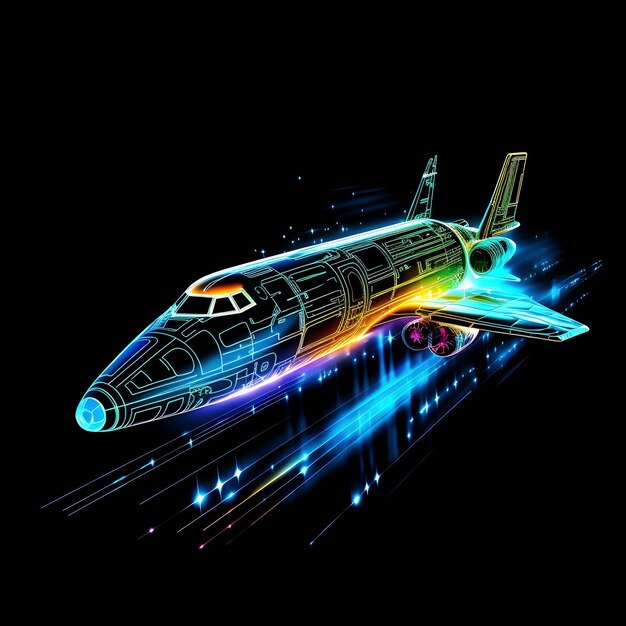 Photo le design du neon futuriste voyage futuriste voyage linesspacecraftlumin clipart t-shirt design glow.