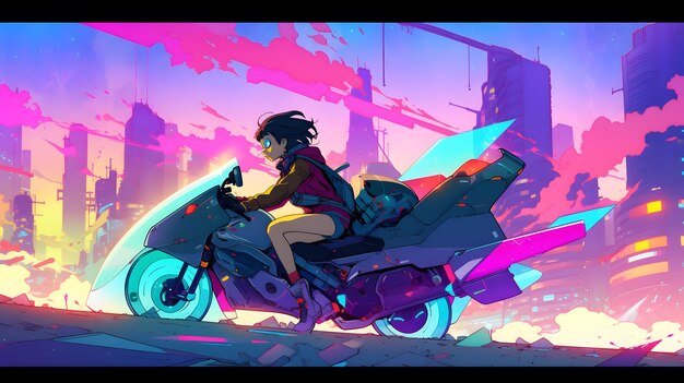 Le design du papier peint de fond de Synthwave anime manga girl lofi