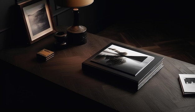 Design élégant de la couverture de l'album avec vue de dessus du livre photo de luxe sur une étagère de luxe.