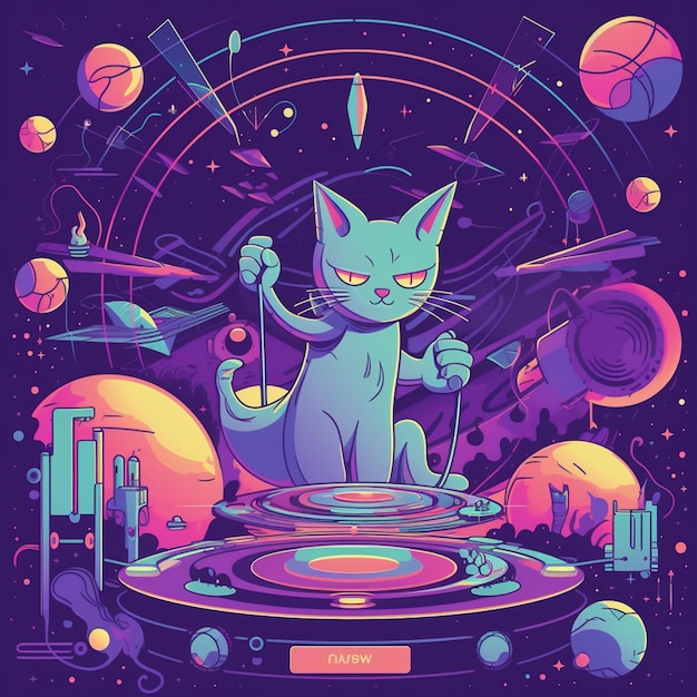 Design d'événement sur le thème des chats avec une palette de couleurs violettes
