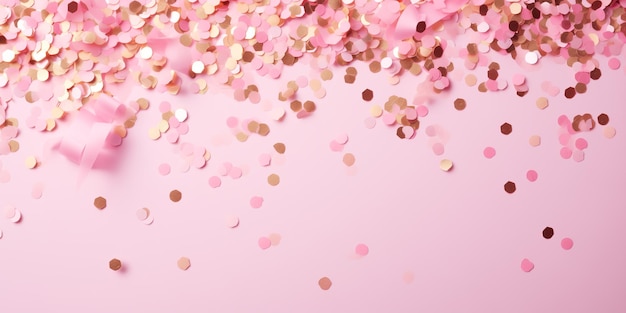 Design festif avec espace de copie confetti en feuille métallique brillante sur rose