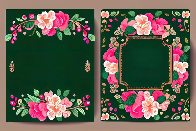 Design floral rose et vert Effet de peinture à l'huile Generative Ai