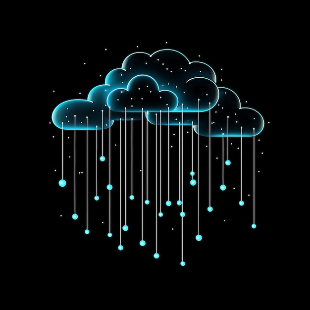 Le design de la goutte de pluie bleu serein aux lignes de néon pointillées décorations de nuages Str Clipart T-shirt design Glow.