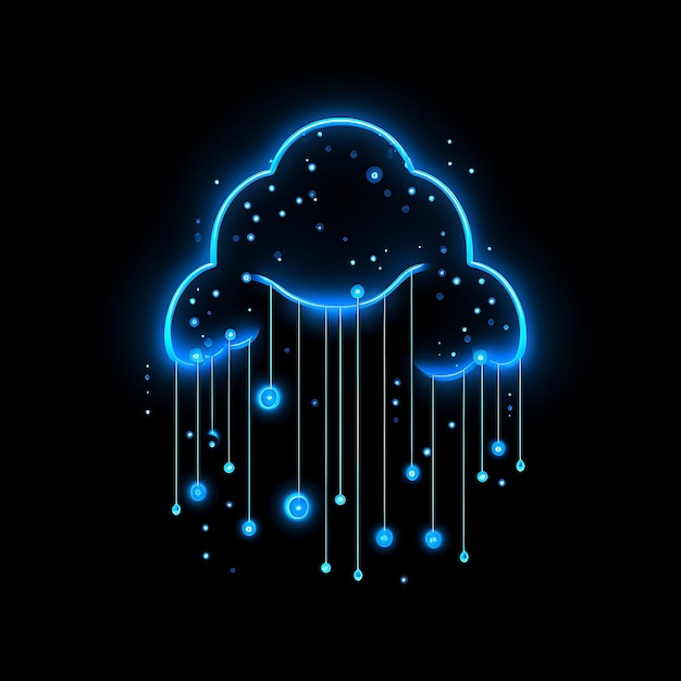 Le design de la goutte de pluie bleu serein des lignes de néon pointillées des décorations de nuages Str Clipart T-shirt Design Glow