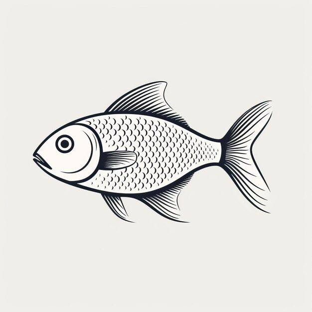 Design graphique vintage dessin de poisson à l'encre subtile sur fond blanc