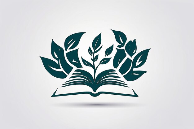 Design d'icône d'éducation universitaire avec livre ouvert et branche de laurier avec ombre Logo vectoriel simple