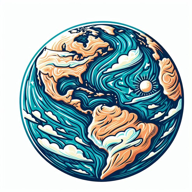 Design d'illustration d'un autocollant de dessin animé du globe terrestre