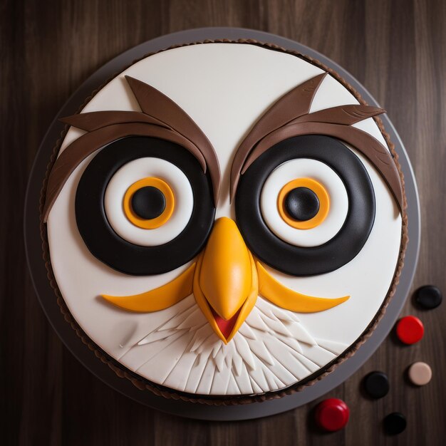 Design industriel gâteau au visage de hibou gâteau unique en 2d avec style de dessin animé