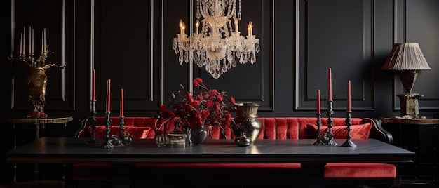 design d'intérieur de bungalow de luxe noir et rouge