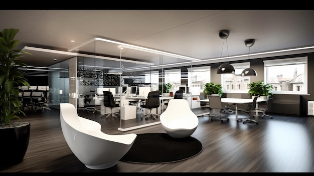 Design d'intérieur de bureau inspirant Bureau d'entreprise de style contemporain avec un design d'espace ouvert avec une architecture de conception élégante Generative AI AIG 31