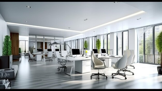 Design d'intérieur de bureau inspirant Bureau d'entreprise de style contemporain avec un design à espace ouvert doté d'une architecture de conception élégante IA générative AIG 31