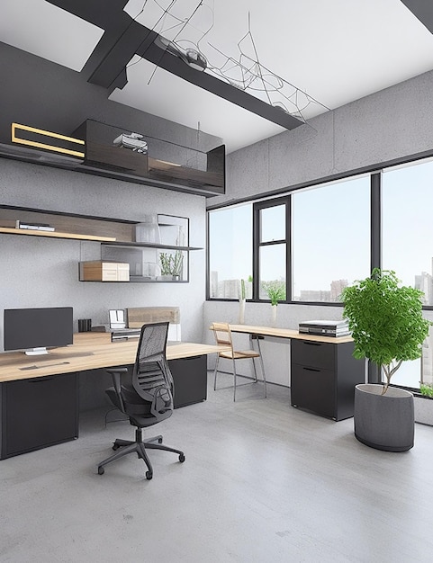 Design d'intérieur de bureau moderne Concept de loft rendu 3d