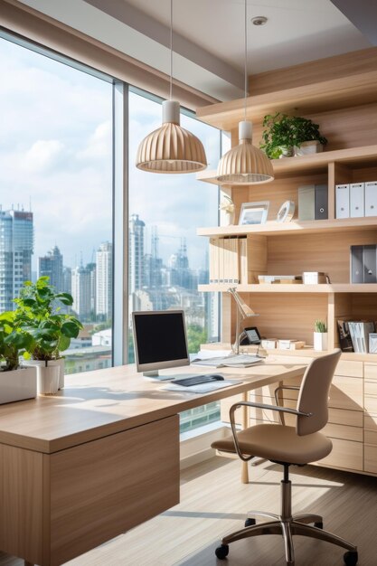 Design d'intérieur de bureau moderne avec fauteuil d'ordinateur de bureau et plantes