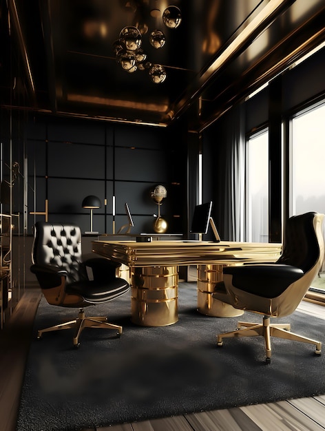 Design intérieur bureau salle de conférence luxe noir et or