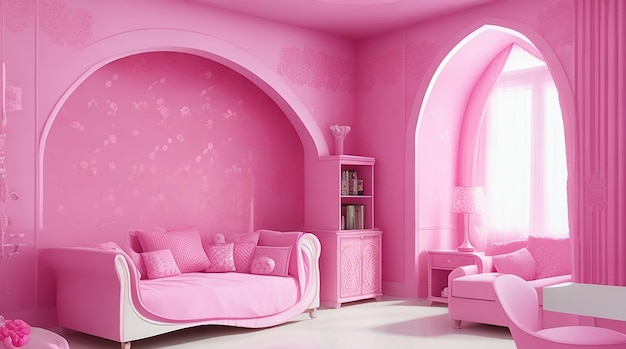 Design d'intérieur de chambre 3D avec des motifs roses