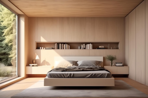 Design d'intérieur de chambre à coucher moderne dans un appartement ou une maison avec des meubles Chambre de luxe scandinave